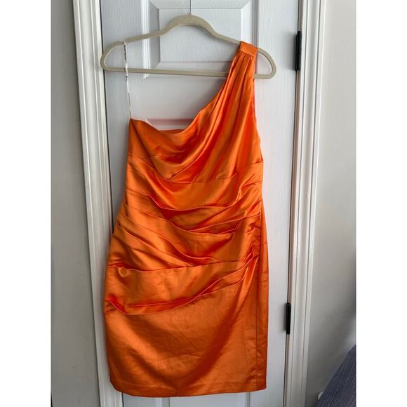 David’s Bridal Women’s One Shoulder Ruched Orange Cocktail Party Dress size 12 - Picture 3 of 7